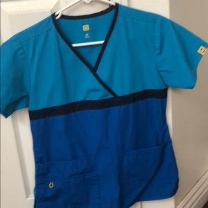 Color Block Wonderwink Scrubs Top